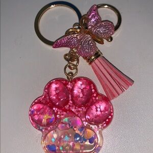 Paw bag/purse charm Keychain with Butterfly and tassel